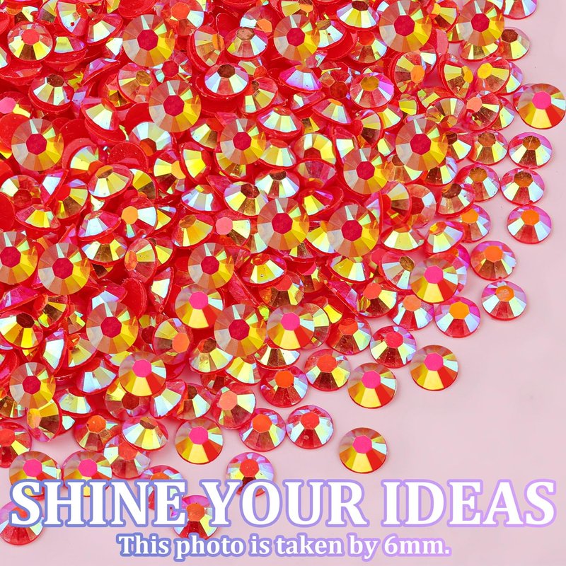 25000Pcs Resin Rhinestones for Crafting, Red AB 2-6mm Mixed Sizes Non Hotfix Flatback Gems with 1Pcs Glue, Bedazzling Crystal for DIY Craft Clothing Mugs Tumblers Shoes Fabric Decor Nail Art