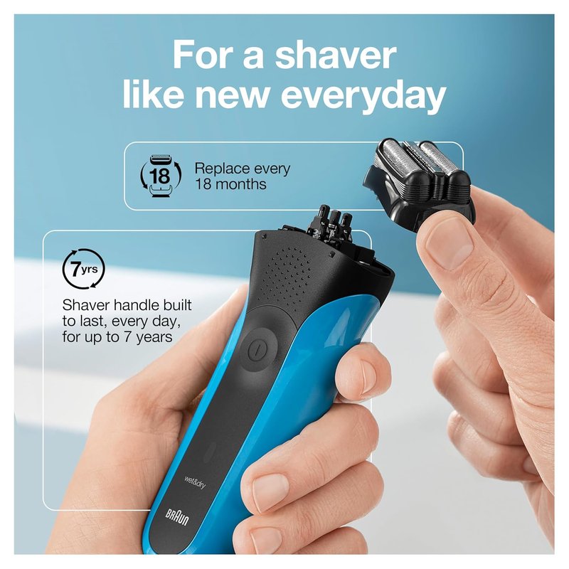 Electric Shaver for Men - Series 3 3010s Wet & Dry Rechargeable Razor | Blue