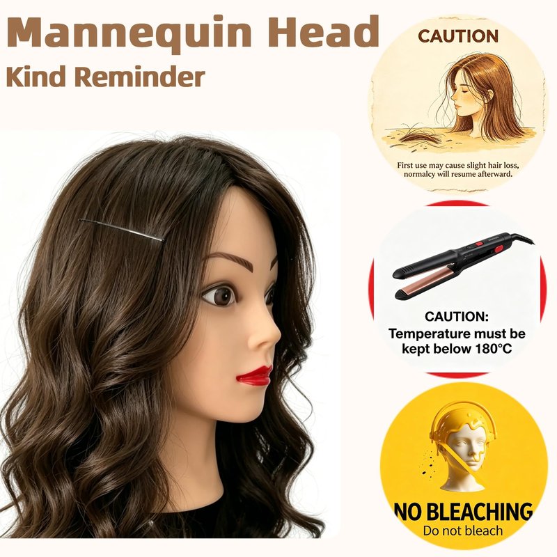 Cosmetology Mannequin Head with Hair, 26"-28" Synthetic Hair Mannequin Head for Braiding, Practice Hair Styling Training Doll Head with Stand