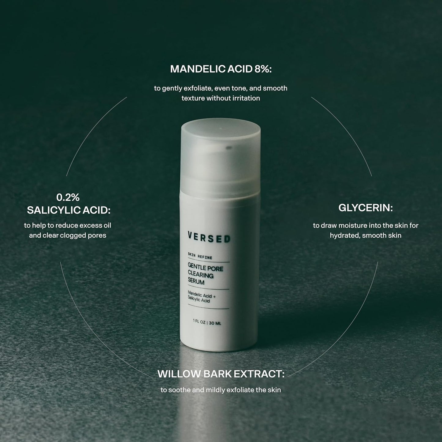 Versed Skin Refine Pore Clearing Serum - Exfoliating Facial Serum with Salicylic & Mandelic Acid | Vegan, 30 ml / 1 fl oz