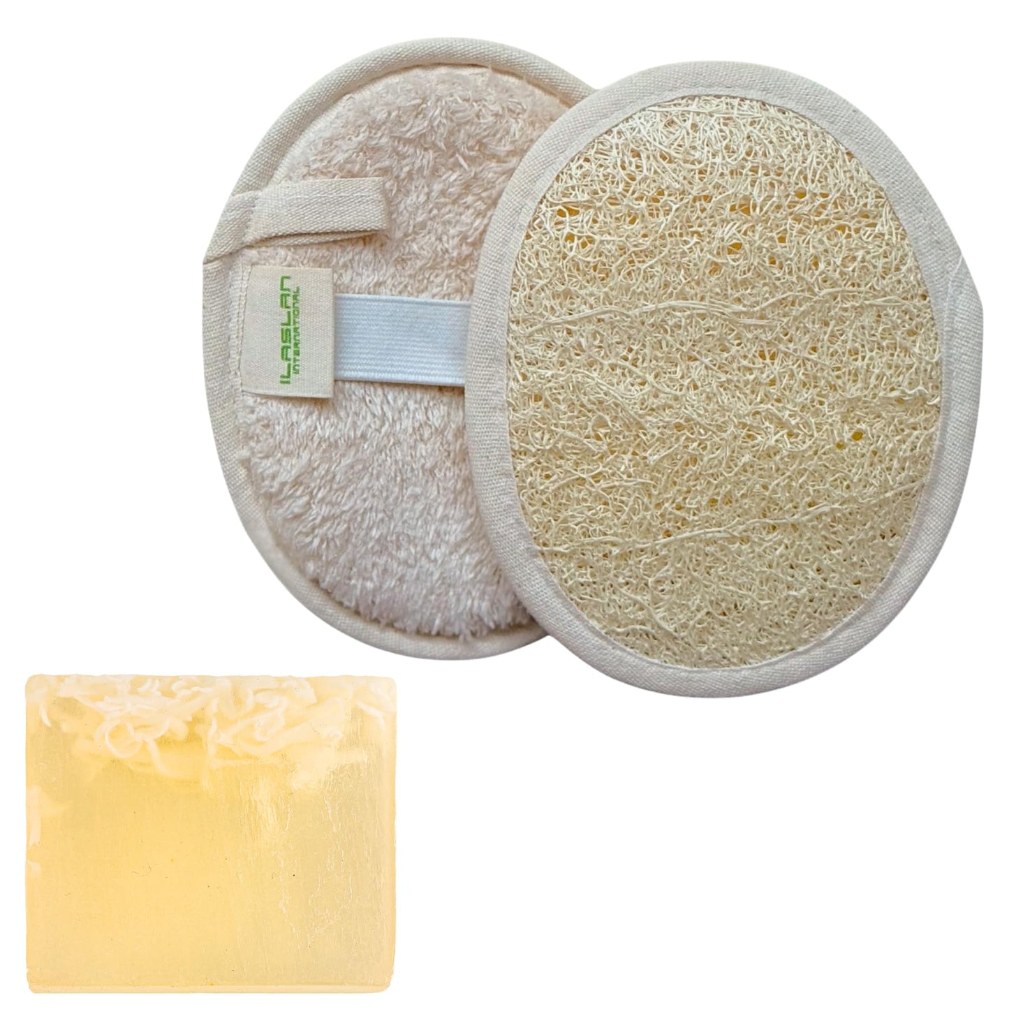 Natural Loofah for Men or Women, The Ultimate Men's Loofah Body Scrubber Made with Natural Egyptian Shower luffa Sponge, Bath Shower Sponge lufas for Men & Women, 2 Loofa Pads & 1 Goat Milk Bath Soap