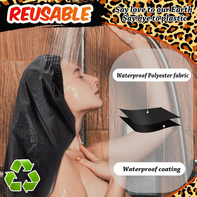 Satinior Jumbo Waterproof Braid Shower Cap - 2 Pcs Adjustable Reusable Hair Bonnets for Long Hair & Dreadlocks | Leopard Print