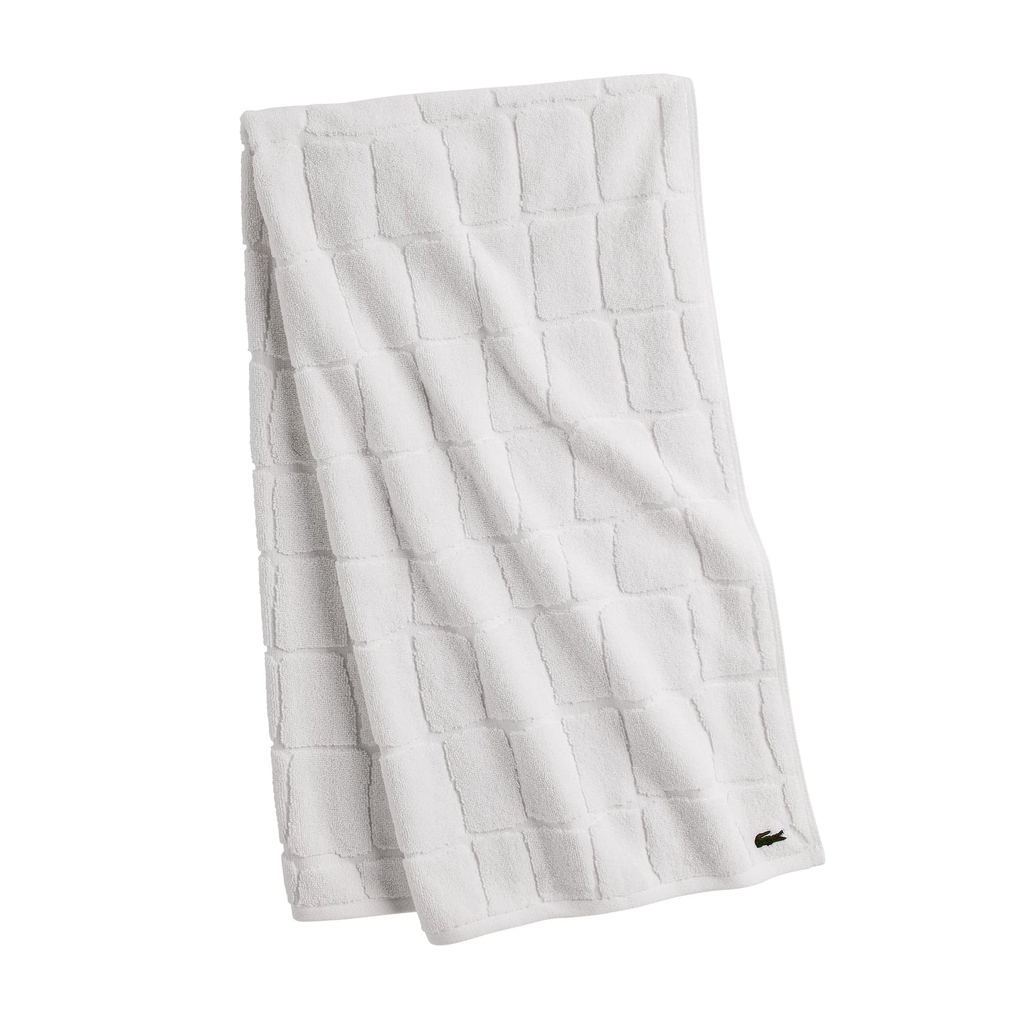 Lacoste Croc Scale 100% Cotton Bath Towel – Highly Absorbent, Ultra Soft & Quick Drying Luxury Jacquard Towel with Embroidered Crocodile, Premium Bathroom Essential, White, 30" x 56"