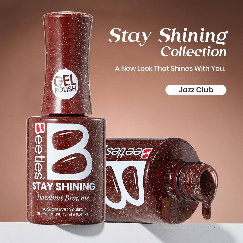 Beetles Glitter Gel Nail Polish - 15ml Stay Shining Hazelnut Brownie Gel Polish Holographic Glitter Nail Art Uv Led Home Salon Long-Lasting Soak-Off Gel Gift for Women