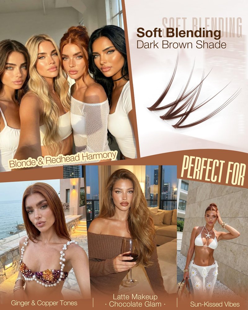 Brown Lash Clusters Natural Eyelash Extensions 9-10-11MM Short Wispy Cluster Lashes Extensions CC Curl Pre-Mapped Cat Eye Eyelash Clusters for Effortless Application