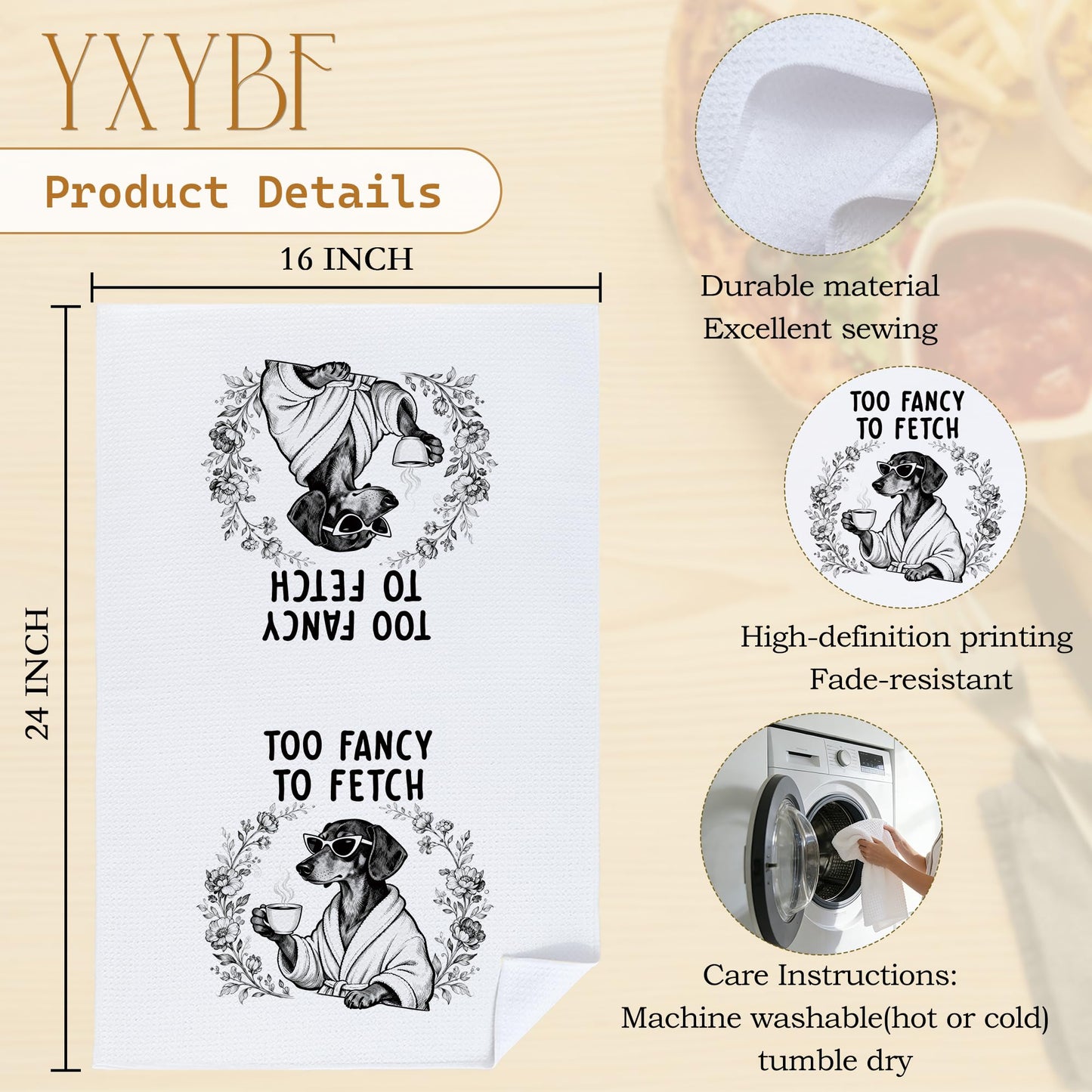 YXYBF Dachshund Gifts Hand Dish Tea Towels for Kitchen Bathroom Spa Decor 16x24 Inches, Weiner Dog Gifts for Women Men, Funny Coffee Dachshund Kitchen Towels Decorative