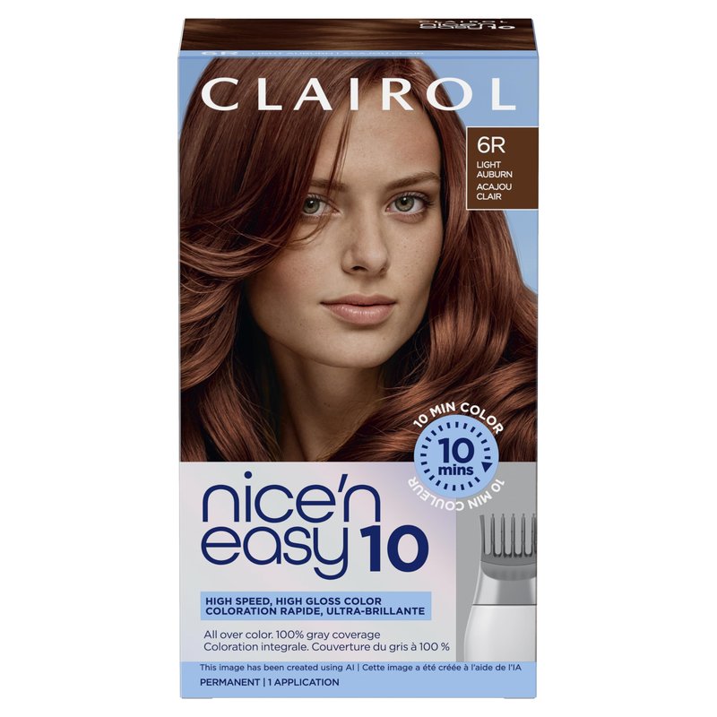 Clairol Nice'N Easy 10 Permanent Hair Dye, 6R Light Auburn Hair Color, Pack of 1