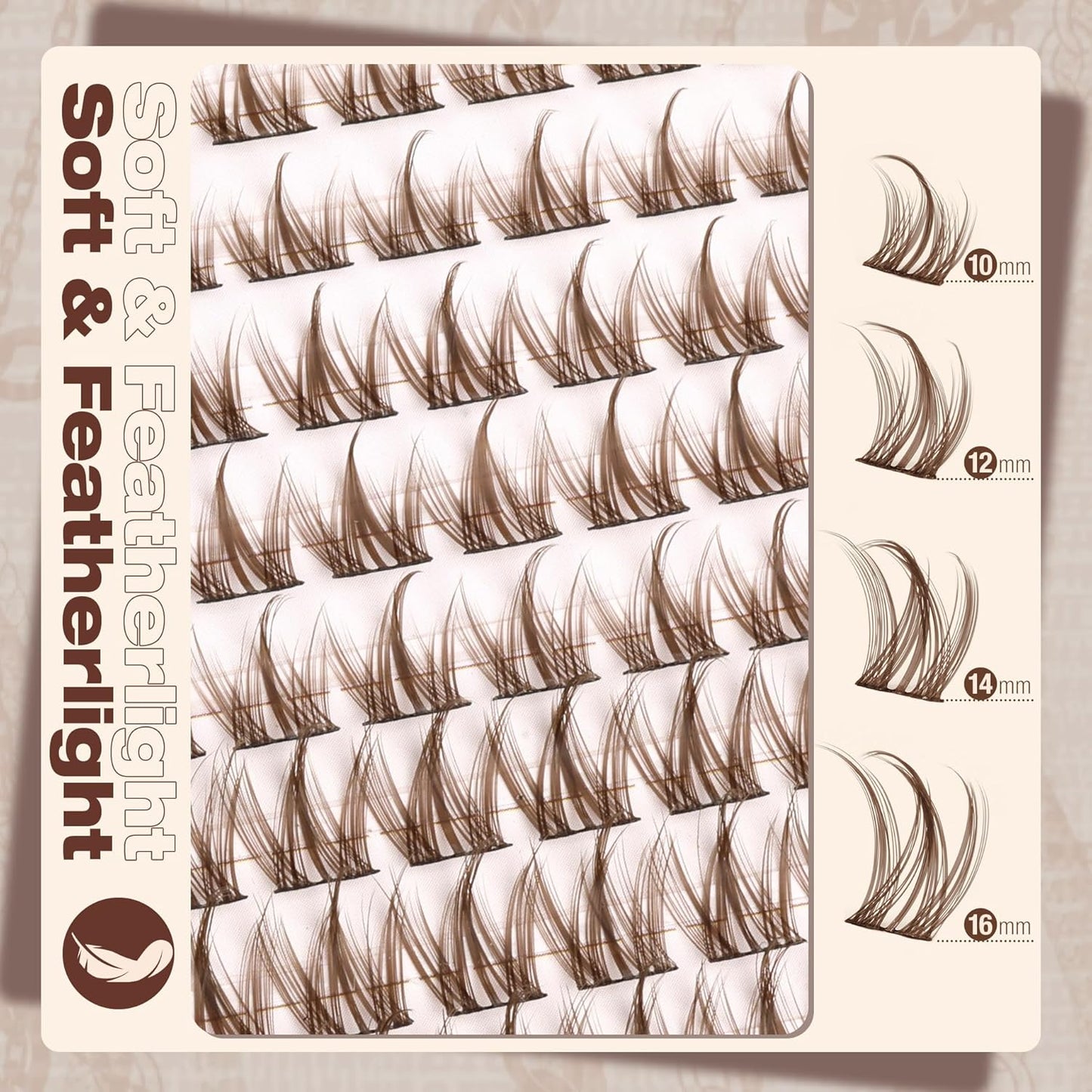 Spiky Brown Eyelash Clusters - Anime & Manga Style Individual Lashes | Wispy C-Curl 10-16MM