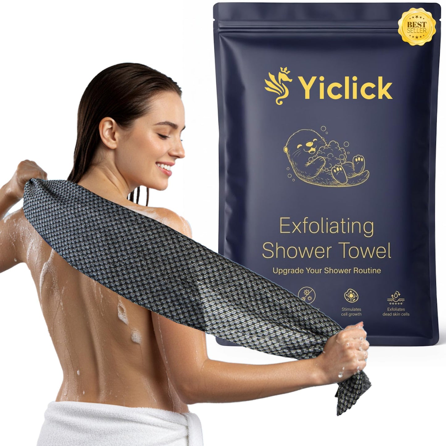 2 Pack Exfoliating Washcloth Towels - Exfoliating Body Scrubber Exfoliator, Back Scrubber for Use in Shower Bath, Japanese & Korean Scrub Wash Cloths, Loofah Lufa Sponge Washer for Women Men