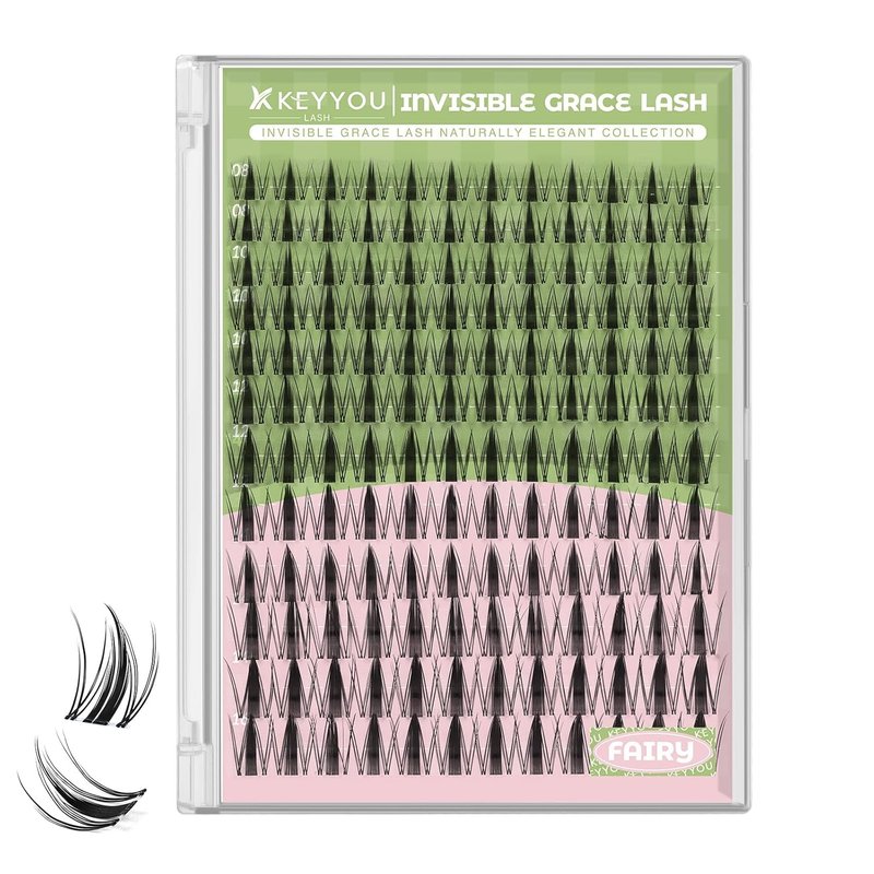 KEYYOU Fairy Lash Clusters - 144 Pcs D Curl Manga Eyelash Extensions | Wispy, Natural Look, Waterproof