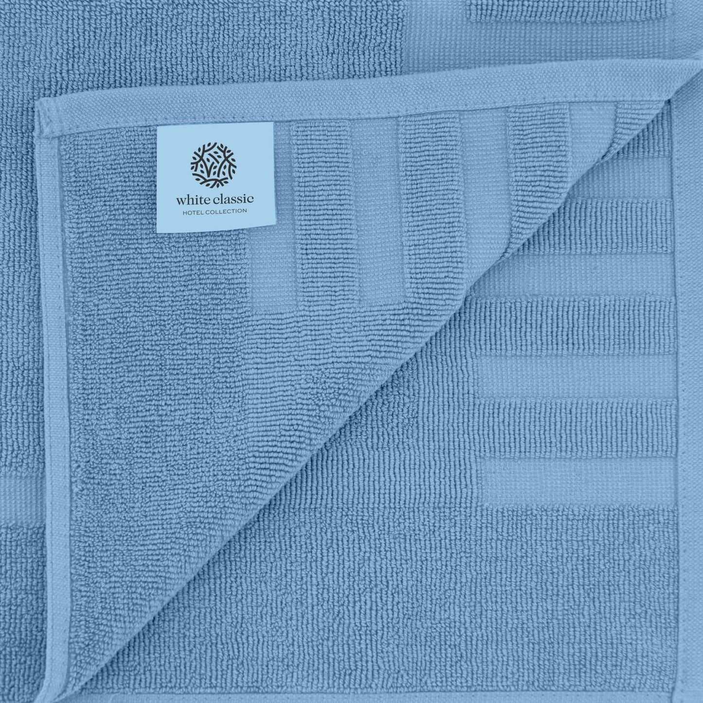 White Classic Luxury Bath Mat Floor Towel Set - Absorbent Cotton Hotel Spa Shower/Bathtub Mats [Not a Bathroom Rug] 22"x34" | 2 Pack | Light Blue