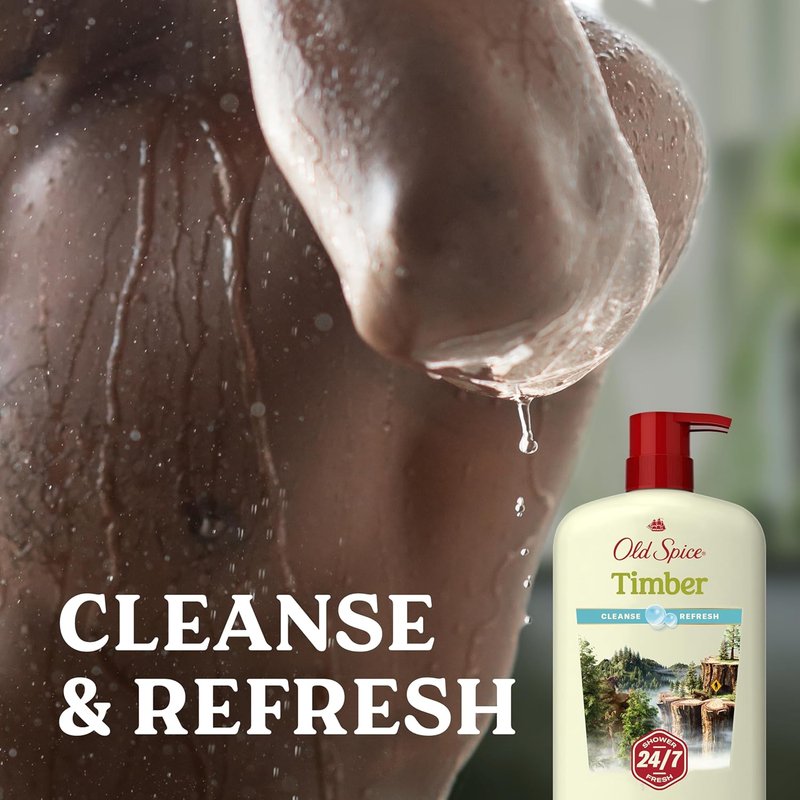 Old Spice Body Wash for Men - 24/7 Fresh Cleanse with Timber & Sandalwood Scent | 30 oz (Pack of 4)