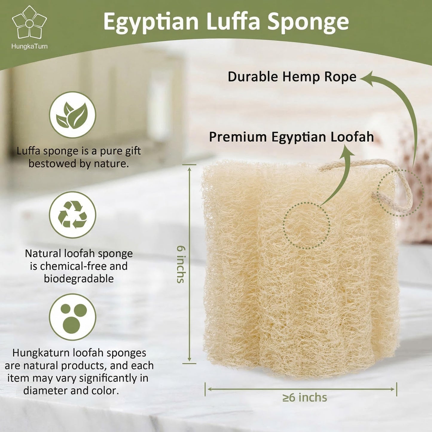 2 Pack HungkaTurn Natural Egyptian Loofah Body Scrubber, 100% Organic Luffa Exfoliating Sponge for Men&Women, Gentle Skin Cleansing Shower Scrubber for Radiant Smooth Skin, Large Spa-Grade Body Loofa.