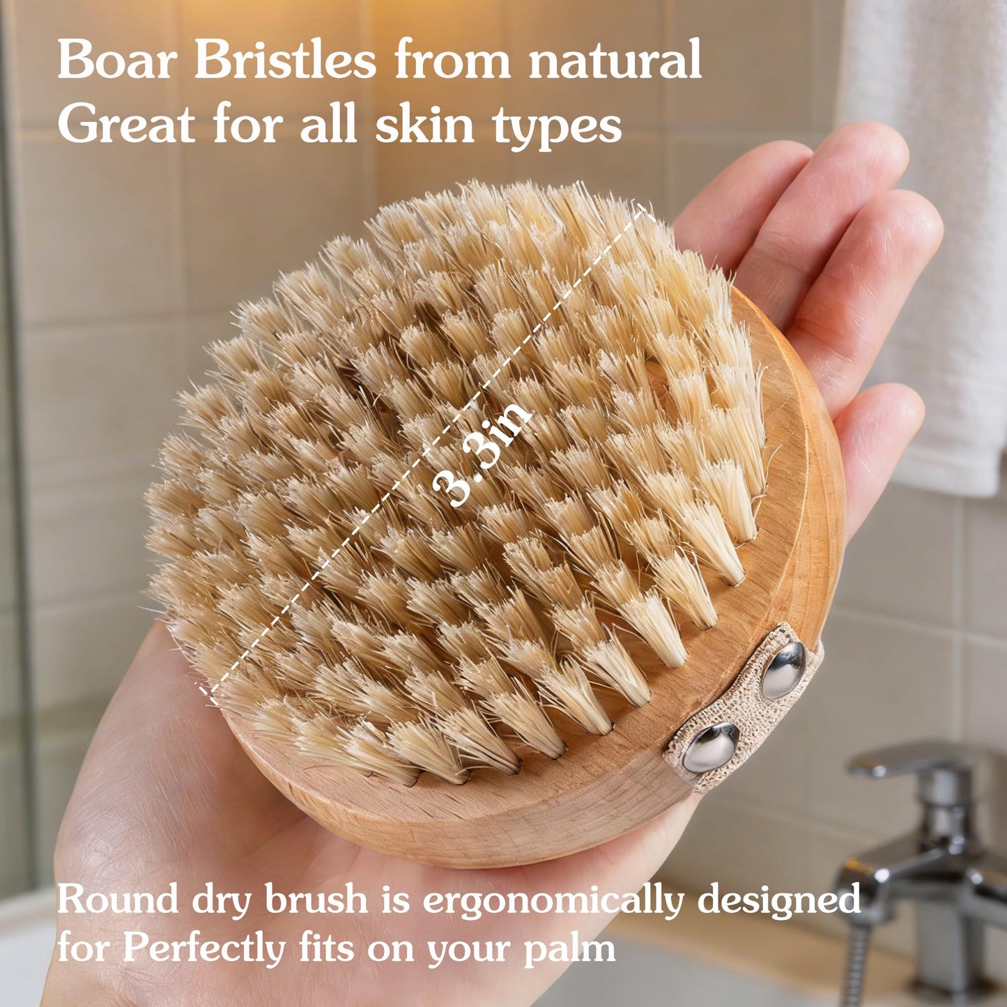 BlueForest Era Round Dry Brushing Body Brush with Natural Boar Bristles for Cellulite Remover, Helps Lymphatic Drainage, Improve Circulation Exfoliation for Soft Skin, Body Scrub Deep Cleanse