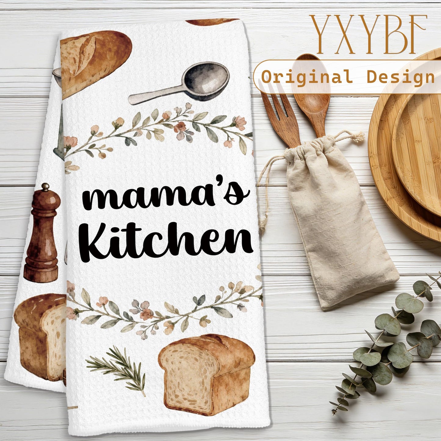 YXYBF Mama Gifts Hand Dish Tea Towels for Kitchen Bakery Decor 16x24 Inches, Mom Gifts for Birthday from Daughter Son, Mama's Baking Kitchen Towels Decorative