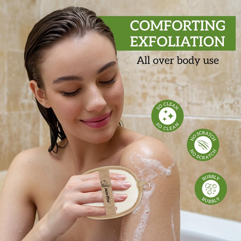 Miw Piw Natural Loofah Exfoliating Body Scrubber, Loofah Bath Sponge, Luffa for Women and Men, 100% Biodegradable Compostable, Dye Free, Zero Waste Eco Friendly Sustainable (Pack 2-4.7" x 6.3" Each)