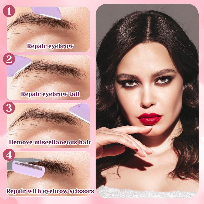 6 PCS Eyebrow Trimmer Scissor, 2 in 1 Eyebrow Scissors with Comb, Stainless Steel Eyebrows Trimmer, Professional Eyebrows Cutter Hair Removal EyebrowScissors with Razor for Men Women (Purple)