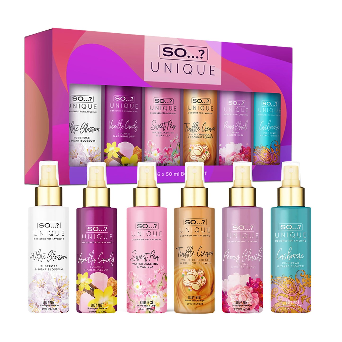 So…? Unique Body Mist Set - Perfumes for Women with Fresh, Floral, Sweet Scents - 6 Hour Wear Body Spray for Women - Travel Size Gift Set - 6 pcs