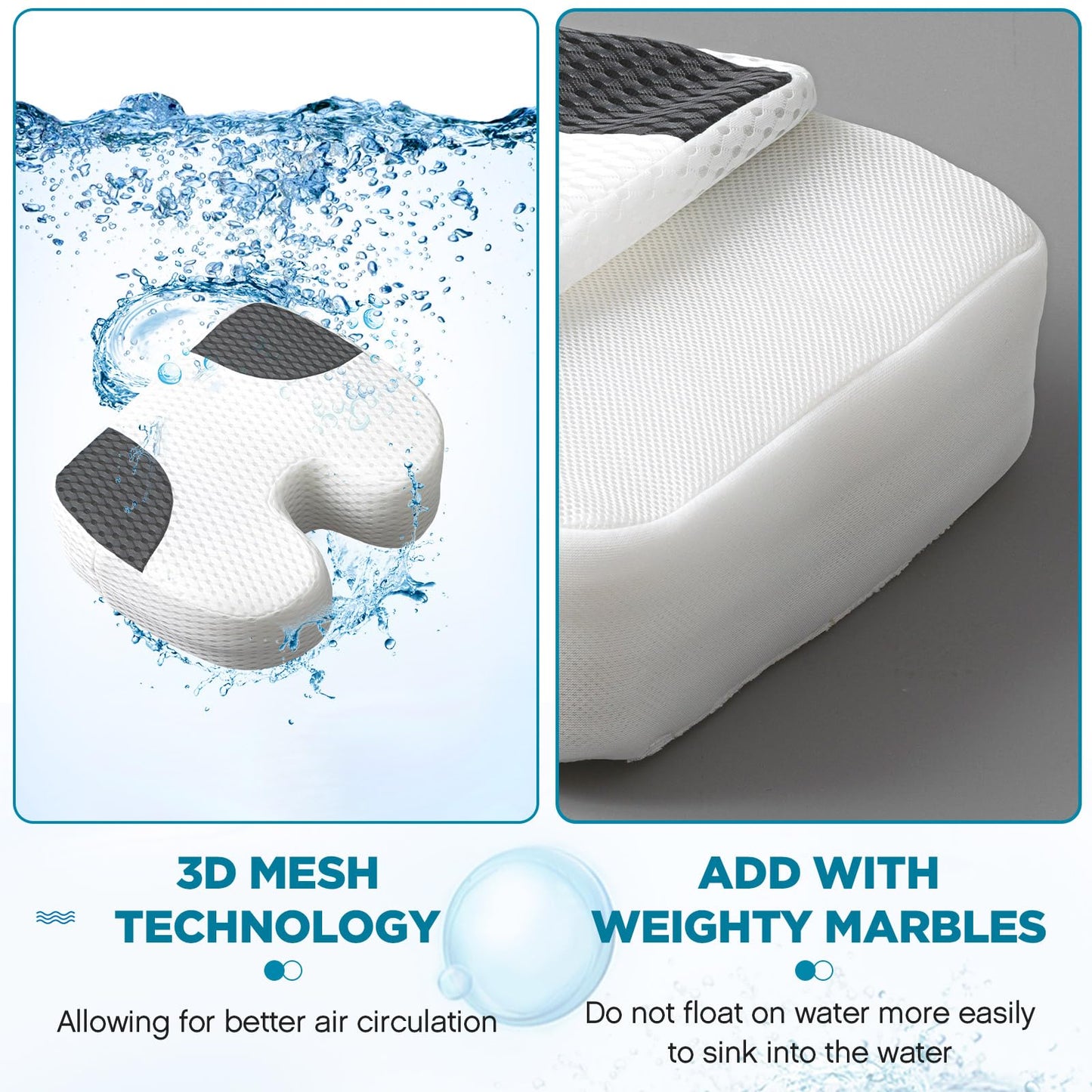 Suzile 1 Pcs Hot Tub Booster Seat Weighted Spa Bathtub Booster Inflatable Cushion Quick Dry Non Slip Bottom Portable Seat with 3D Air Mesh Cover Tub Accessory for Adult Indoor Outdoor (White Grey)