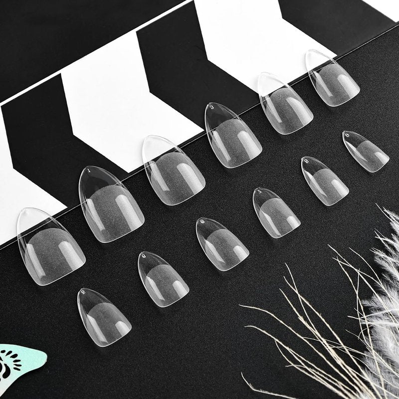 JODSONE Short Orbicular Half Matte Pre shaped Soft Gel Tips Fake Nails False Acrylic Clear Full Cover Press on Extension Gel Kit Manicure DIY at Home 240PCS 10Sizes
