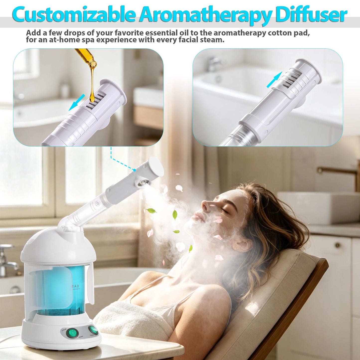SUPER DEAL Hair Steamer PRO 3 in 1 Multifunction Ozone Facial Steamer with Bonnet Hood Attachment, Hair Therapy & Face Steamer for Personal Care Use at Home or Salon
