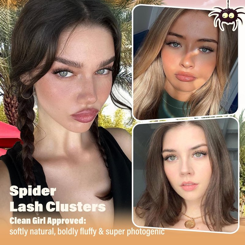 Fluffy Spider Lash Clusters Kit - Natural 10-16MM Eyelash Extensions | DIY Wispy Lash Clusters with Glue & Tweezers