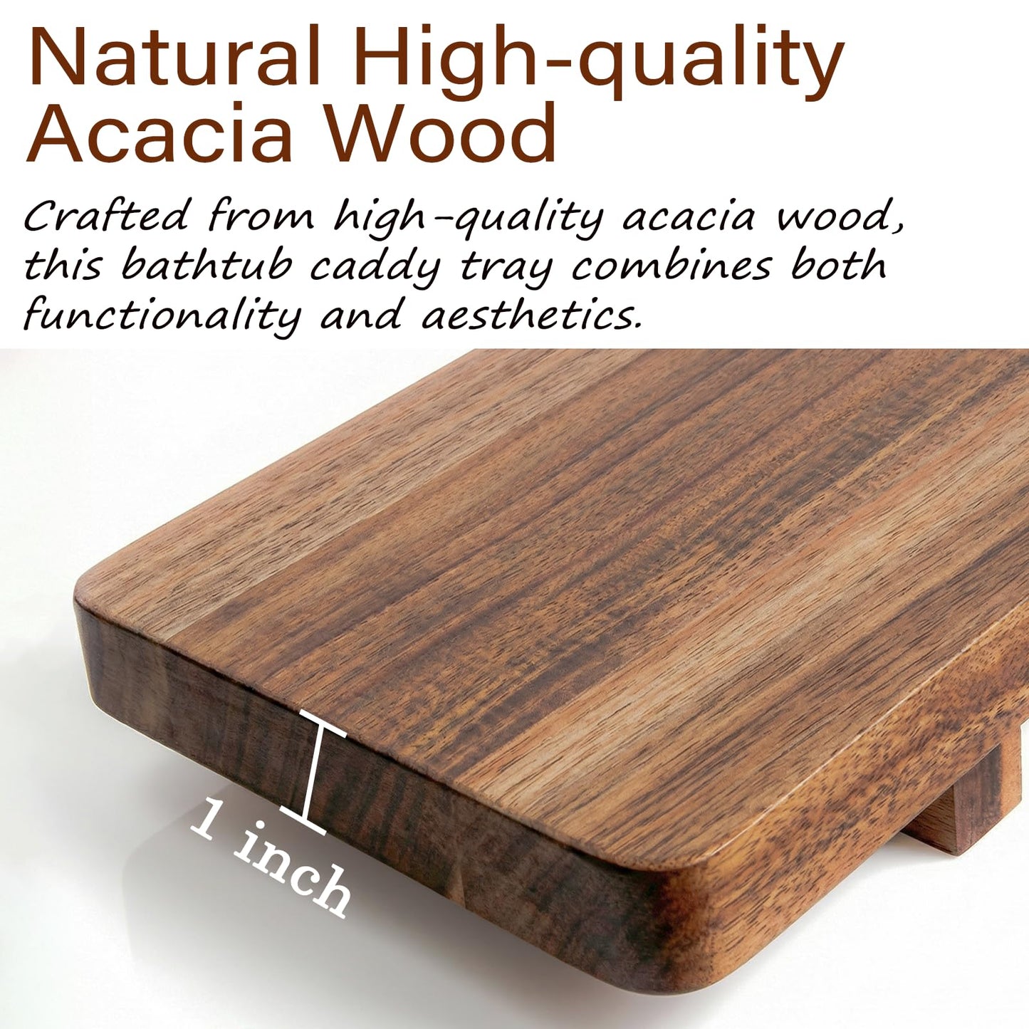 Premium Acacia Wood Bathtub Tray Caddy for Standard Tub, 29.5" L Adjustable Bath Tray for Tub, Luxury Spa Bathroom Tray Organizer Table, Bath Tub Accessories for Women, Housewarming, Birthday Gifts