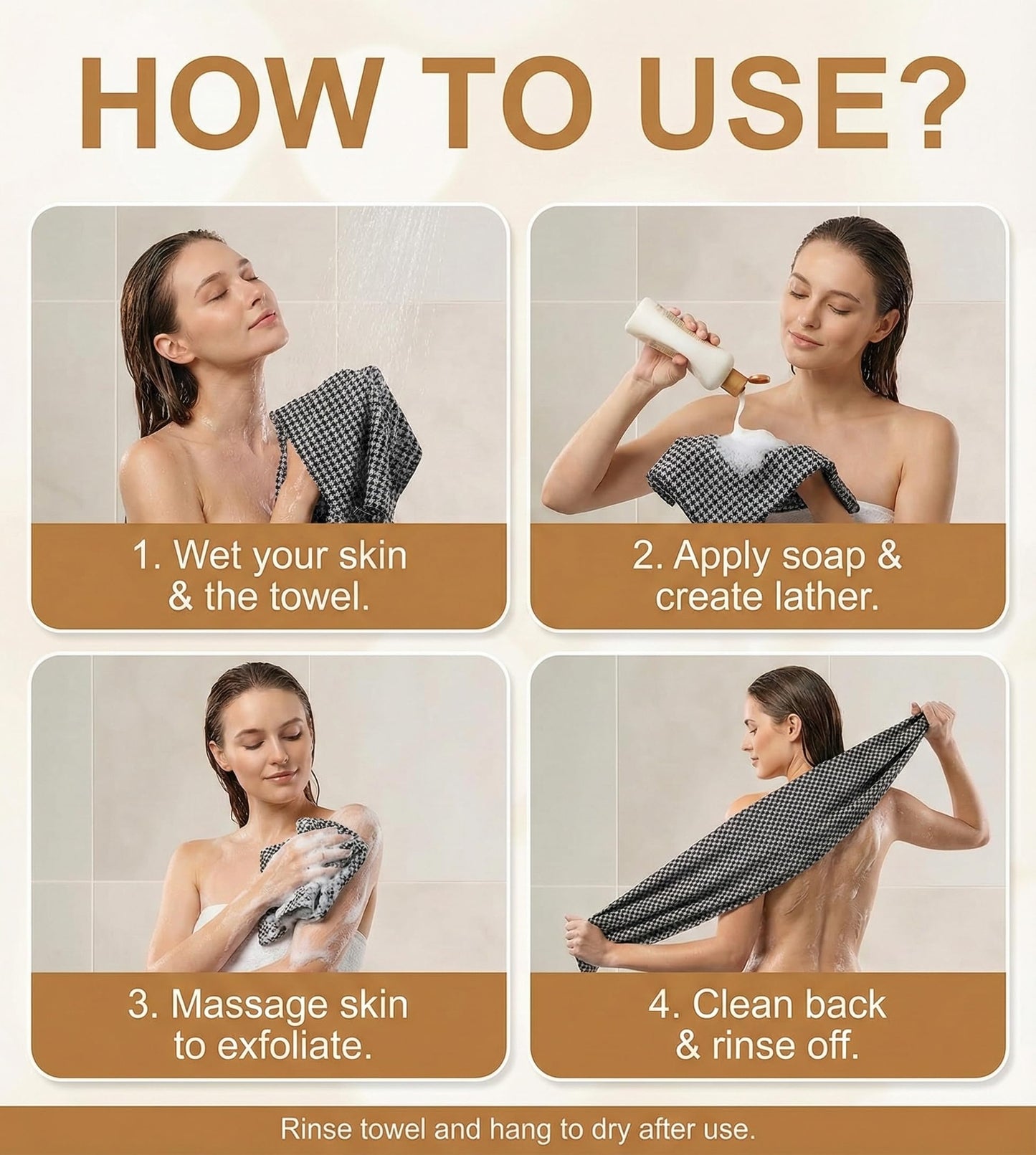 APRICITY Blissal Exfoliating Shower Towel, 2-in-1 Dual-Sided Body Scrubber & Microfiber Scrub Cloth Set, Advanced Exfoliation for All Skin Types