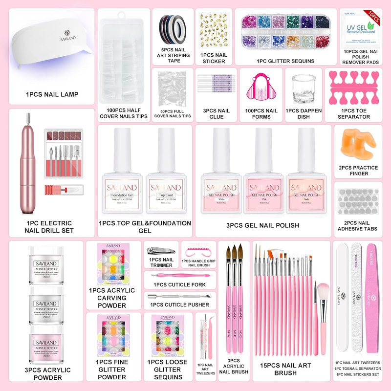Acrylic Nail Kit - Complete Set with Nail Drill, Brushes & Gel Polish | Perfect for Starters & DIY Nail Art
