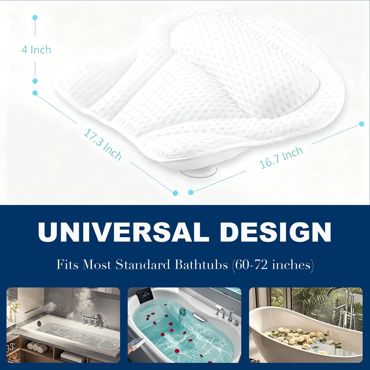 YHan Luxury Bath Pillow for Tub - 4D Mesh Bathtub Pillows for Head and Neck Support with 6 Suction Cups, Washable Spa Bath Accessories & Relaxing Gifts for Women