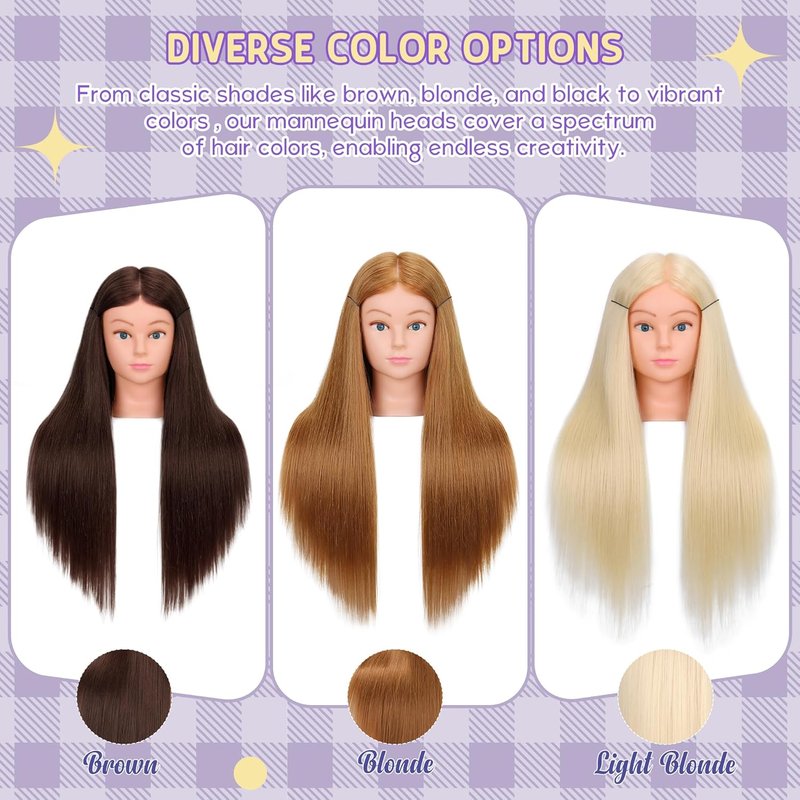 Mannequin Head - 80% Real Hair Cosmetology Training Tool | 26-28" Light Brown with Clamp Holder