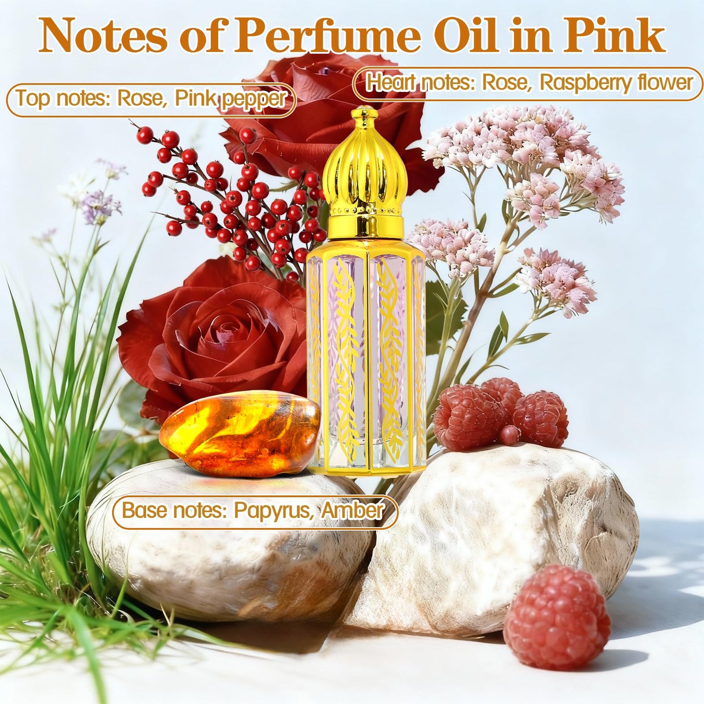 Tuteshow Arabic Perfume Oil for Women, Long Lasting Arabian Perfume Oil Roll On Rose, Sandalwood, Musk, 0.4 fl. oz
