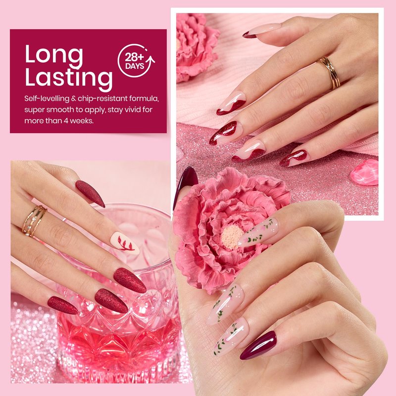 Beetles Gel Nail Polish Set, 6 Colors Burgundy Red Yellow Green Glitter White Gel Polish Soak Off Uv LED Nail Art Design Gift for Women