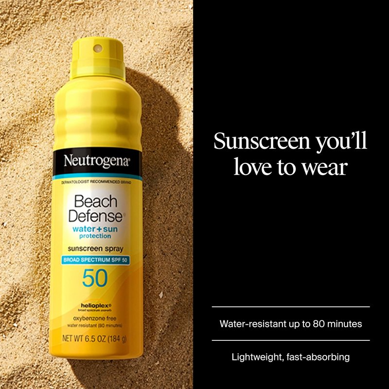 Neutrogena Beach Defense SPF 50 Sunscreen Spray, Broad Spectrum, Lightweight & Fast Absorbing, Oxybenzone & Octinoxate Free, Hawaii Act 104 Compliant Face & Body Sunscreen, 6.5 oz