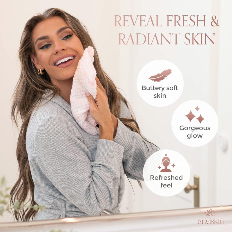 Enviskin Dermaglow Exfoliating Towel-Dual Texture Washcloth for All Skin Types-Easy to Use Japanese Exfoliating Shower Towel for Women & Men- Body Scrubber Wash Cloth
