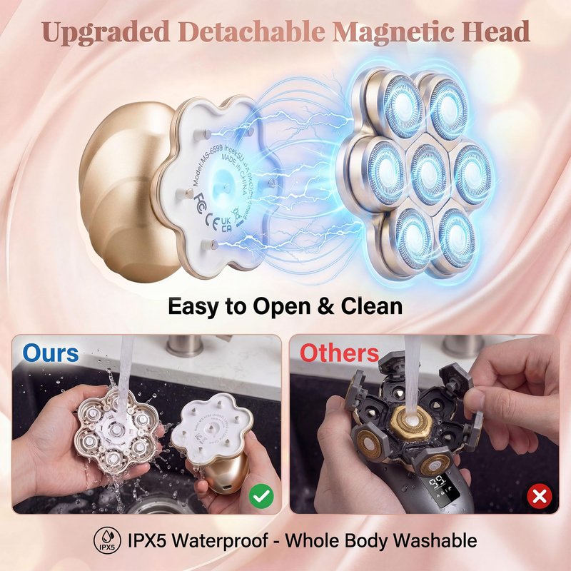 Electric Razors for Women, 5-in-1 Magnetic Electric Shaver for Women, 7D Womens Electric Razor, Wet Dry Bikini Trimmer, Rechargeable Full Body Hair Removal for Face Arms Legs Armpit Pubic Area
