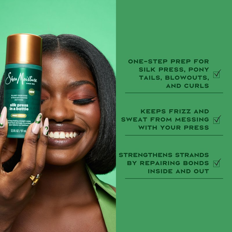 SheaMoisture Silk Press Prep Cream with Plant-Derived Straightening Actives, Alma Oil & Hydroplex Technology Provides Heat Protection While Helping to Preserve Natural Curl Pattern 3.3fl oz