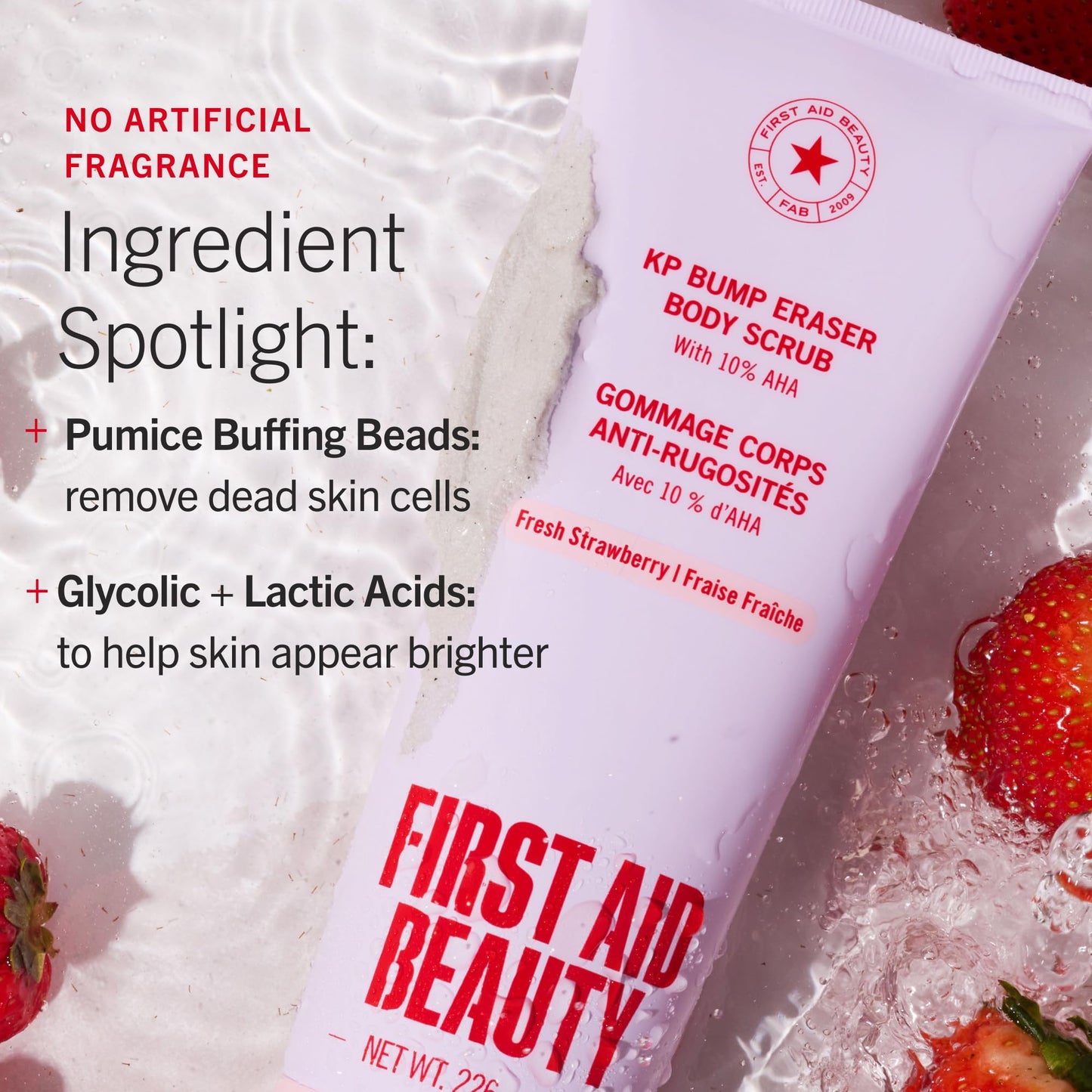 First Aid Beauty KP Bump Eraser Body Scrub with 10% AHA - Dermatologist-Tested Keratosis Pilaris Exfoliator - Support for Rough Bumps & Uneven Skin Texture - Sensitive Skin - 8 oz, Fresh Strawberry