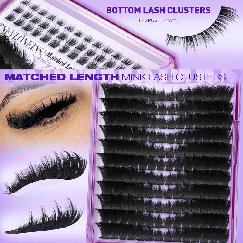 Mink Lash Clusters - D-Curly Eyelash Extensions with Bottom Spikes | 12-22MM Individual Wispy Thick Lashes