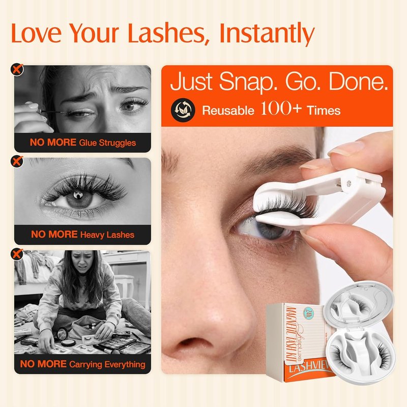 LASHVIEW Magnetic Eyelashes - No Glue Needed, Reusable Soft Wispy Lashes for Cat Eye Look | Easy Applicator