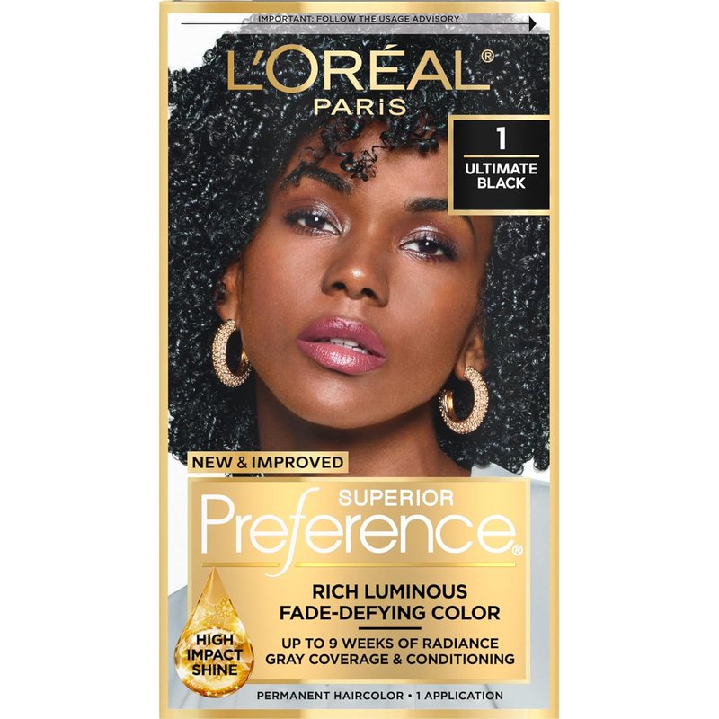 L'Oreal Paris Hair Color - Superior Preference Luminous Fade-Defying Dye | Ultimate Black 1 Kit for 9 Weeks of Radiance