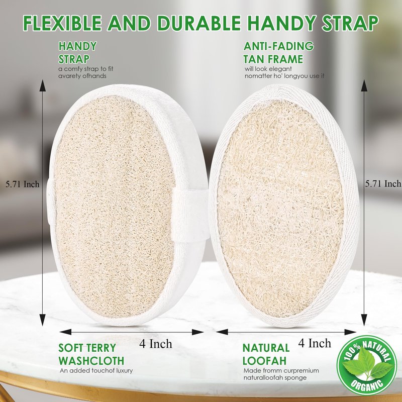 Natural Loofah Sponge 2 Pack for Shower, Organic Luffa Exfoliating Body Scrubber, Eco Friendly Biodegradable Bath Sponge, Plant Based Body Exfoliator for Men Women, Shower Loofah with Hanging Rope