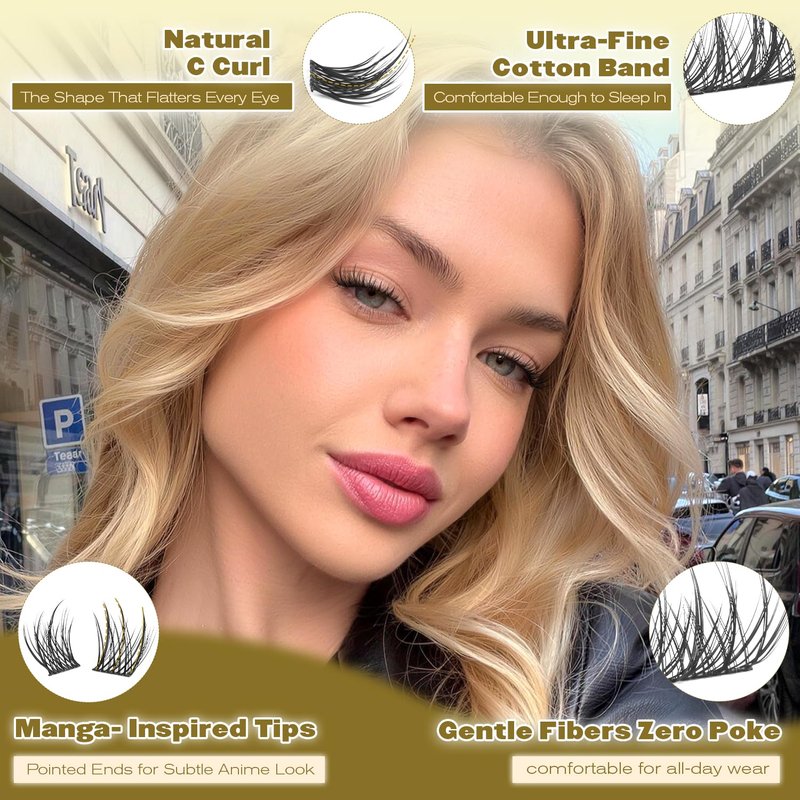 ALICE Natural Short Lash Clusters Wispy 8-12mm Cluster Eyelash Extensions Spiky Individual Lashes C-Curly Lash Extensions Thin Band Eyelash Clusters with Spikes