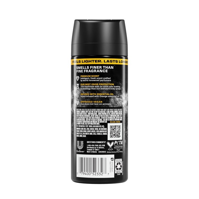 AXE Fine Fragrance Collection Body Spray Black Vanilla 72 Hour Freshness Aluminum Free 2.9 oz