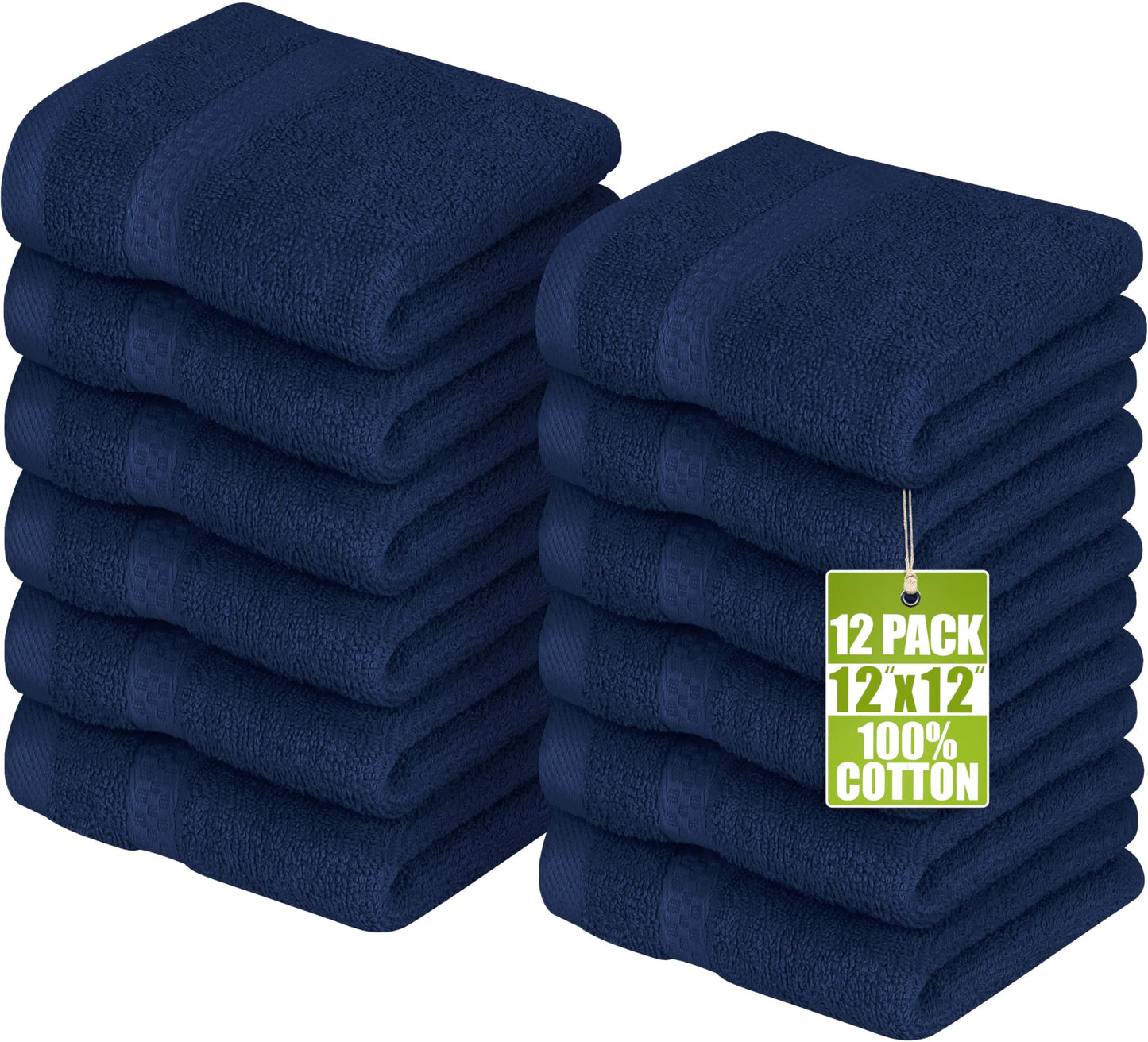 Utopia Towels 12 Pack Premium Wash Cloths Set, 12 by 12 Inches, 100% Cotton Ring Spun, Highly Absorbent and Soft Feel Essential Washcloths for Bathroom, Spa, Gym, and Face, Navy Blue