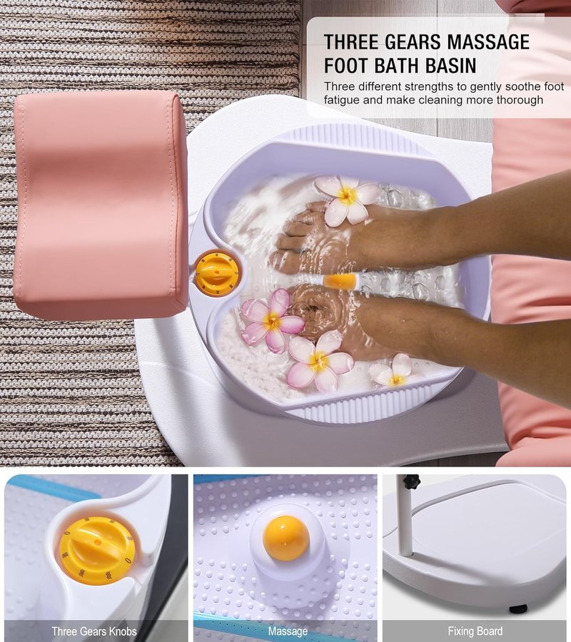 OKAKOPA Pedicure Foot Spa - Hydraulic Chair with 360 Swivel & Reclining Design | No Plumbing, Pink