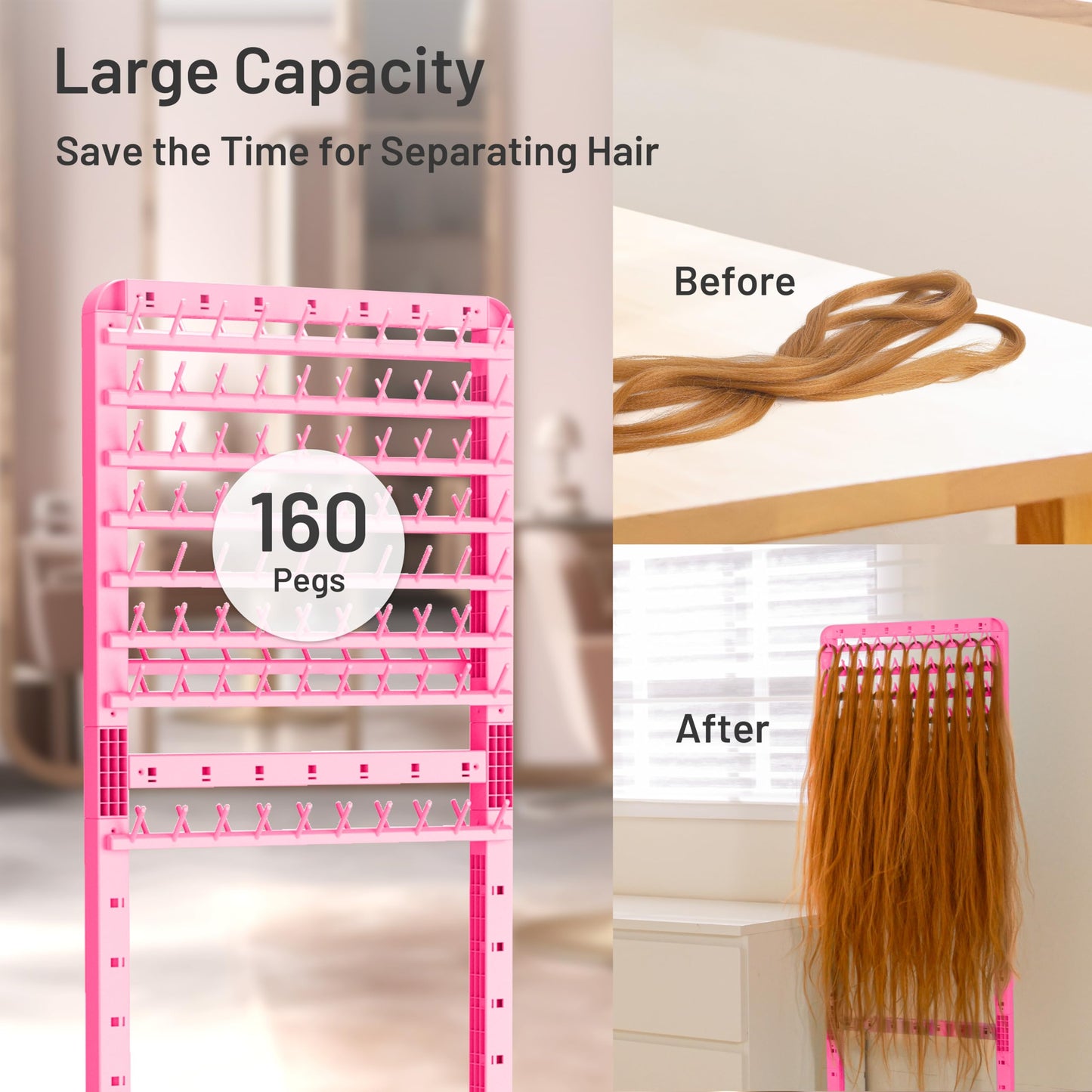 Yumkfoi Adjustable Braiding Rack with 160 Pegs, 2-sided Braid Rack for Braiders, Movable Hair Racks with Wheels, Hair Extension Holder for Braiders and Hairstylists