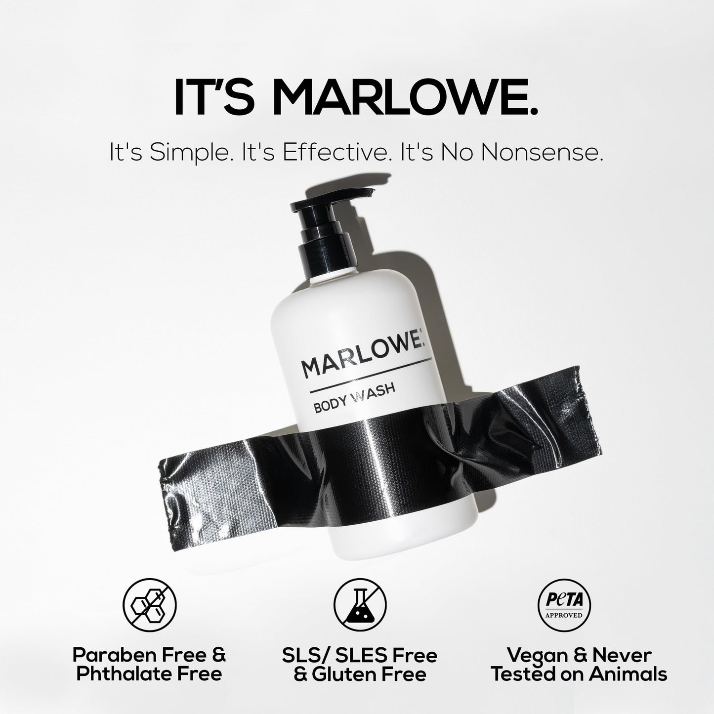 MARLOWE. Men's Body Wash, 15oz Pump, Energizing & Refreshing Shower Gel, Moisturizes, Nourishes, Clean Vegan Formula with Willow Bark & Green Tea Extracts, Warm Amber, Sandalwood & Citron Santal Scent