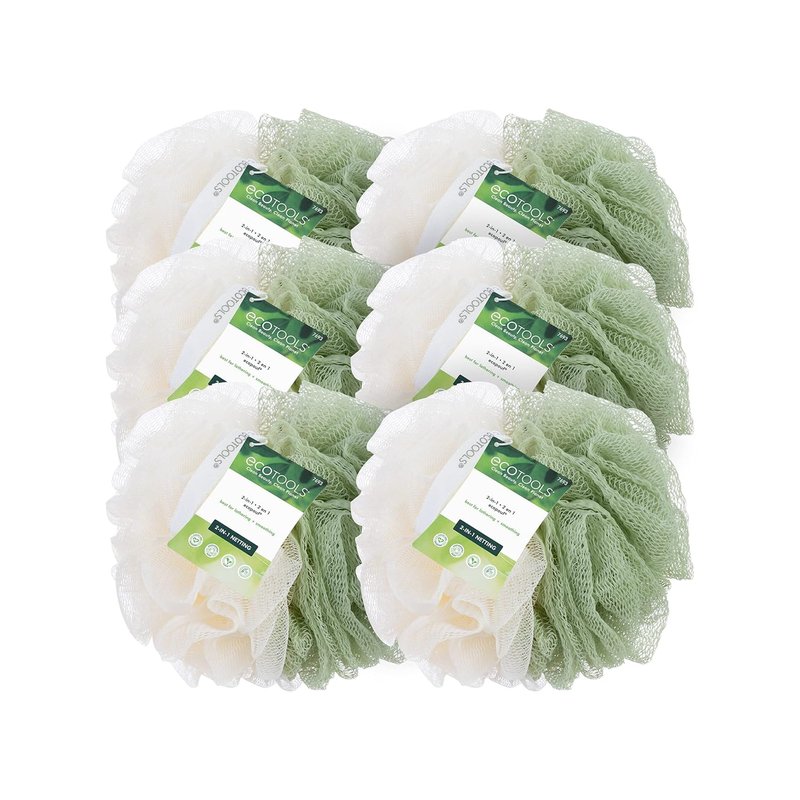 EcoTools 2-in-1 EcoPouf | Dual-Sided Shower Loofah for Exfoliating & Cleansing Skin - Eco-Friendly Bath Accessory, 1 Count (60g)