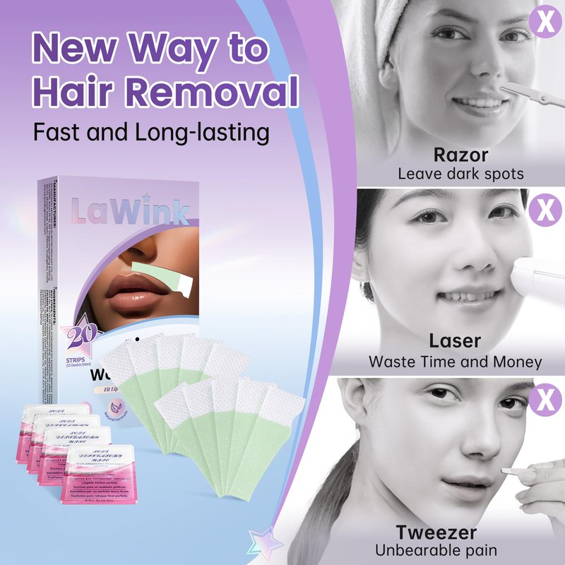 20Pcs Upper Lip Wax Strips, Facial Wax Strips Kit 4 Calming Oil Wipes Working For Upper Lip, Face, Eyebrow, and Chin Mouth waxing Lip upper hair removal Facial Hair Removal for Women LAWINK
